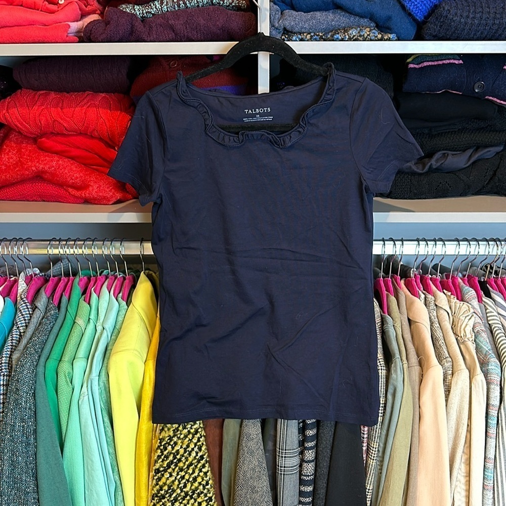 Talbots navy short sleeve scoop neck top size XS